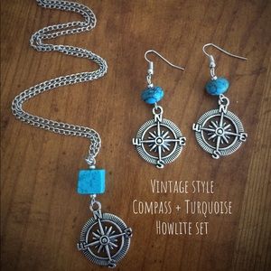 Compass + Turquoise Howlite Necklace & Earrings
